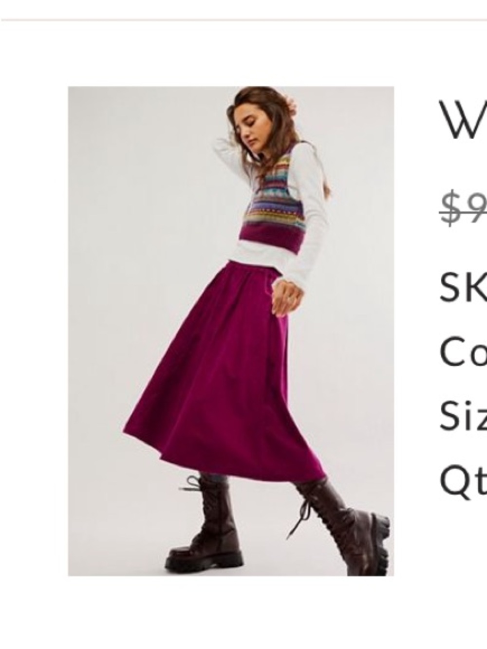 We The Free Boysenberry A-Line Cord Full Skirt